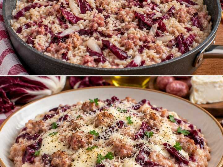Risotto al Radicchio Tardivo con Salsiccia e Crema di Robiola