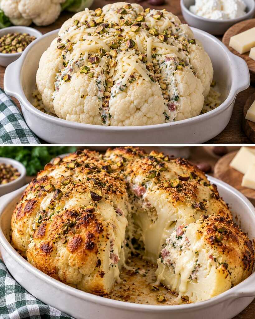 Cavolfiore Ripieno al Forno con Ricotta, Provola e Pistacchi