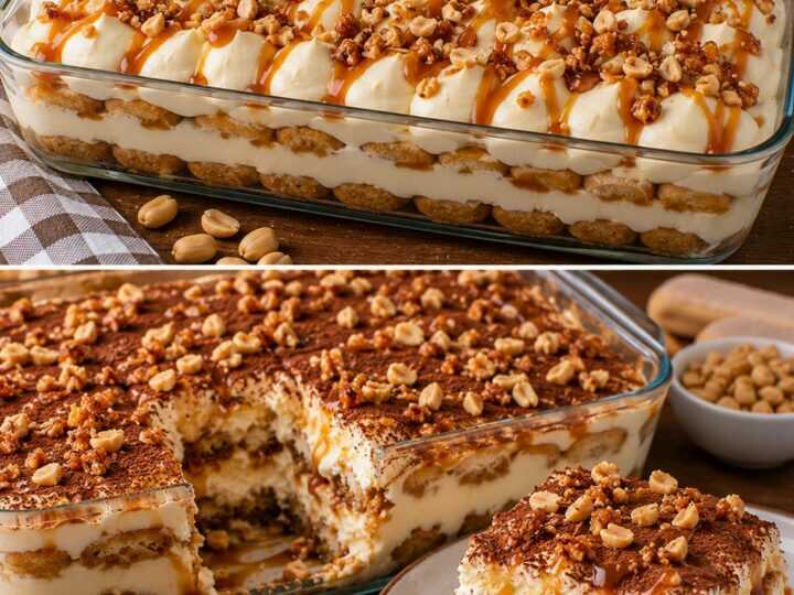 Tiramisù al Caramello Salato con Crema di Mascarpone e Croccante di Arachidi