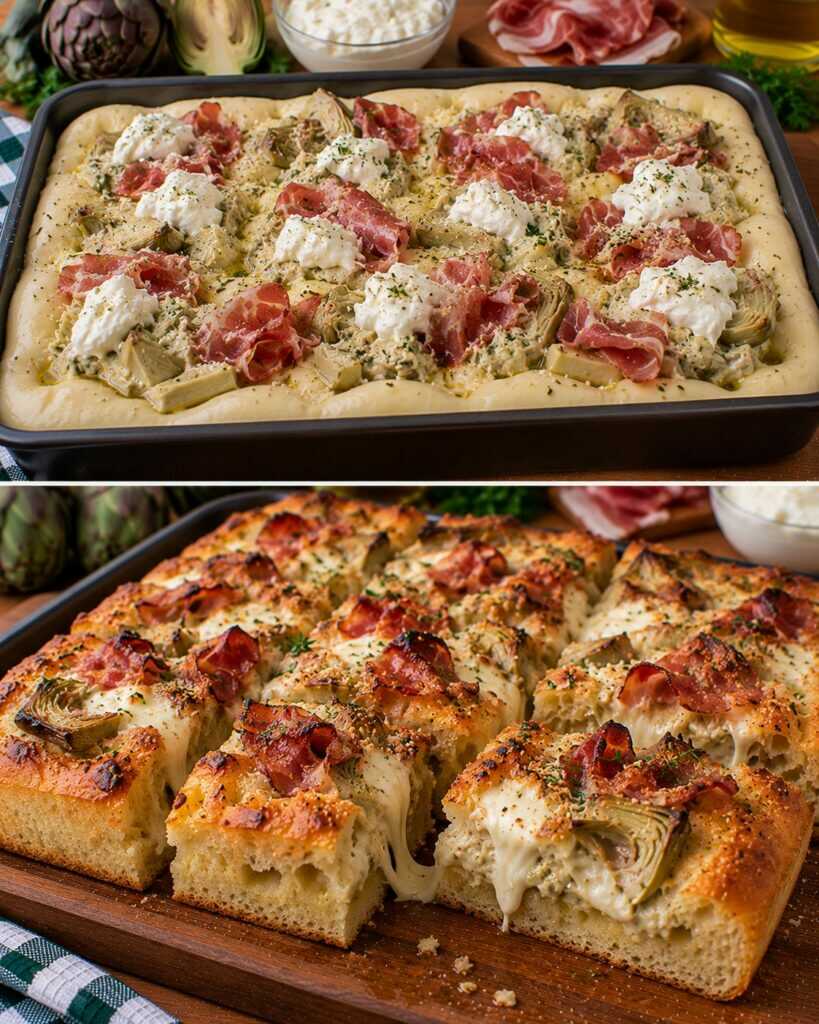 🍞 Focaccia Alta con Crema di Carciofi, Speck e Stracciatella