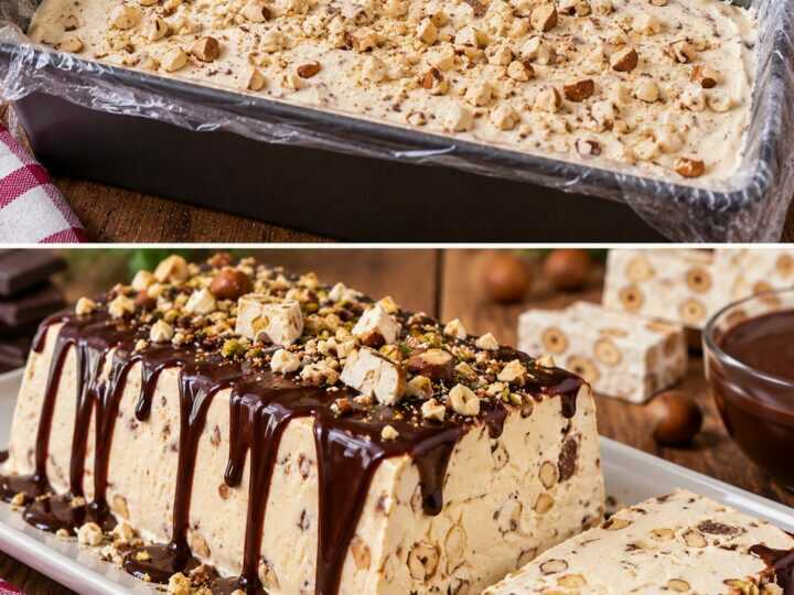 Semifreddo al Torrone con Salsa al Cioccolato Fondente