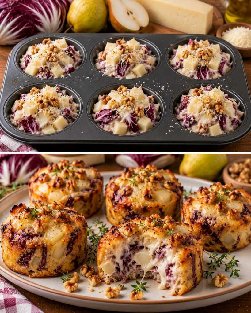 Mini Sformati di Radicchio con Pere, Asiago e Noci Tostate