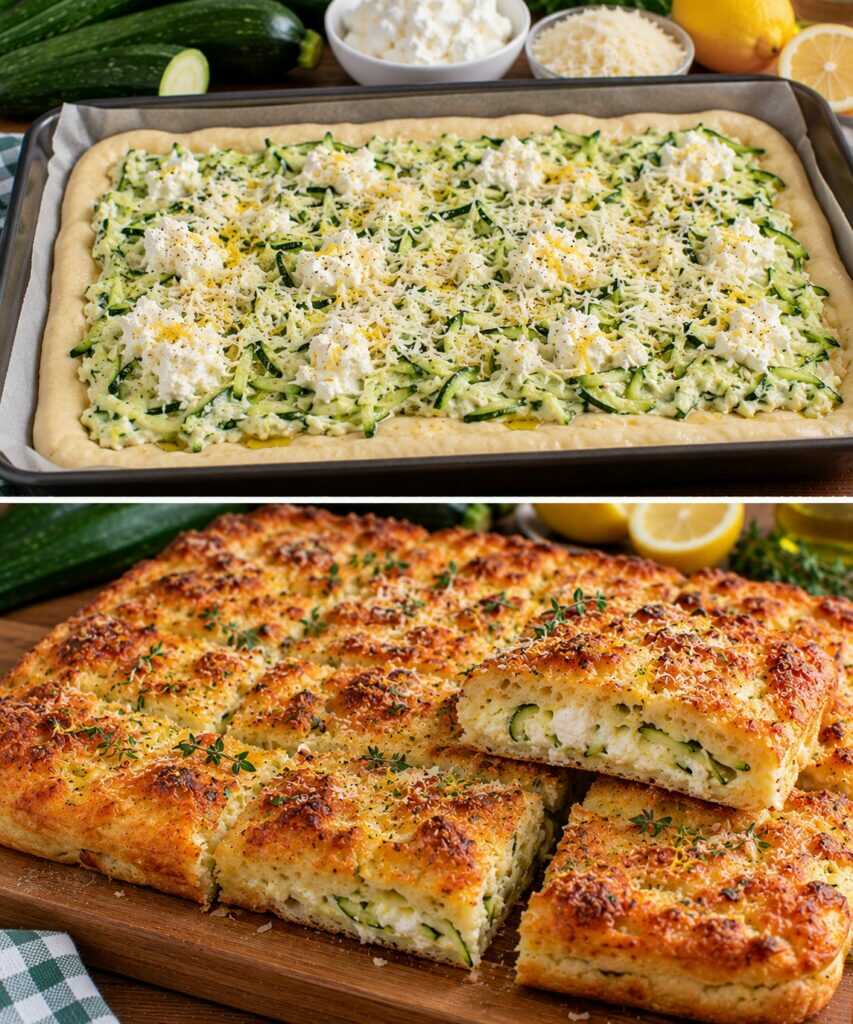 Schiacciata Croccante con Zucchine Grattugiate, Ricotta e Limone
