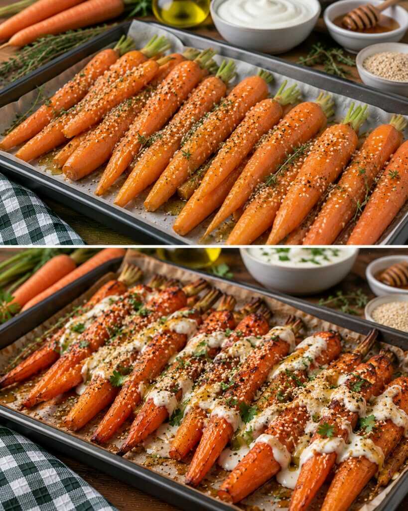 Carote Arrosto con Salsa allo Yogurt, Miele e Semi di Sesamo