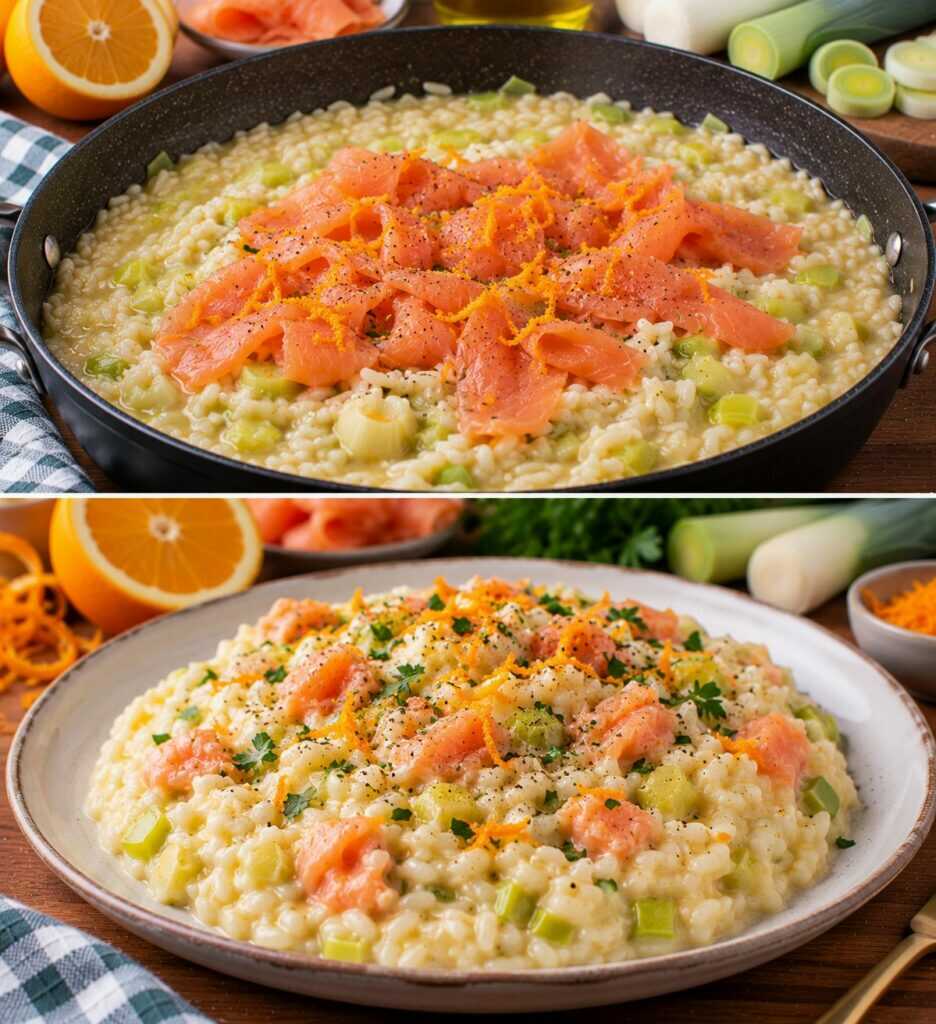 Risotto ai Porri con Salmone Affumicato e Scorza d&rsquo;Arancia: Cremoso, Profumato e Raffinato