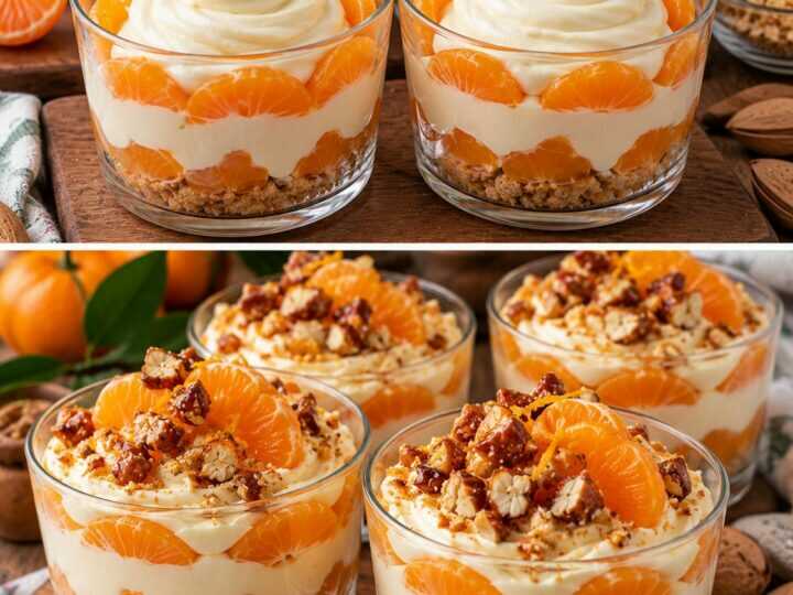 Coppe di Crema al Mascarpone con Mandarino e Croccante di Mandorle