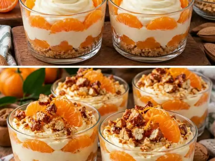 Coppe di Crema al Mascarpone con Mandarino e Croccante di Mandorle