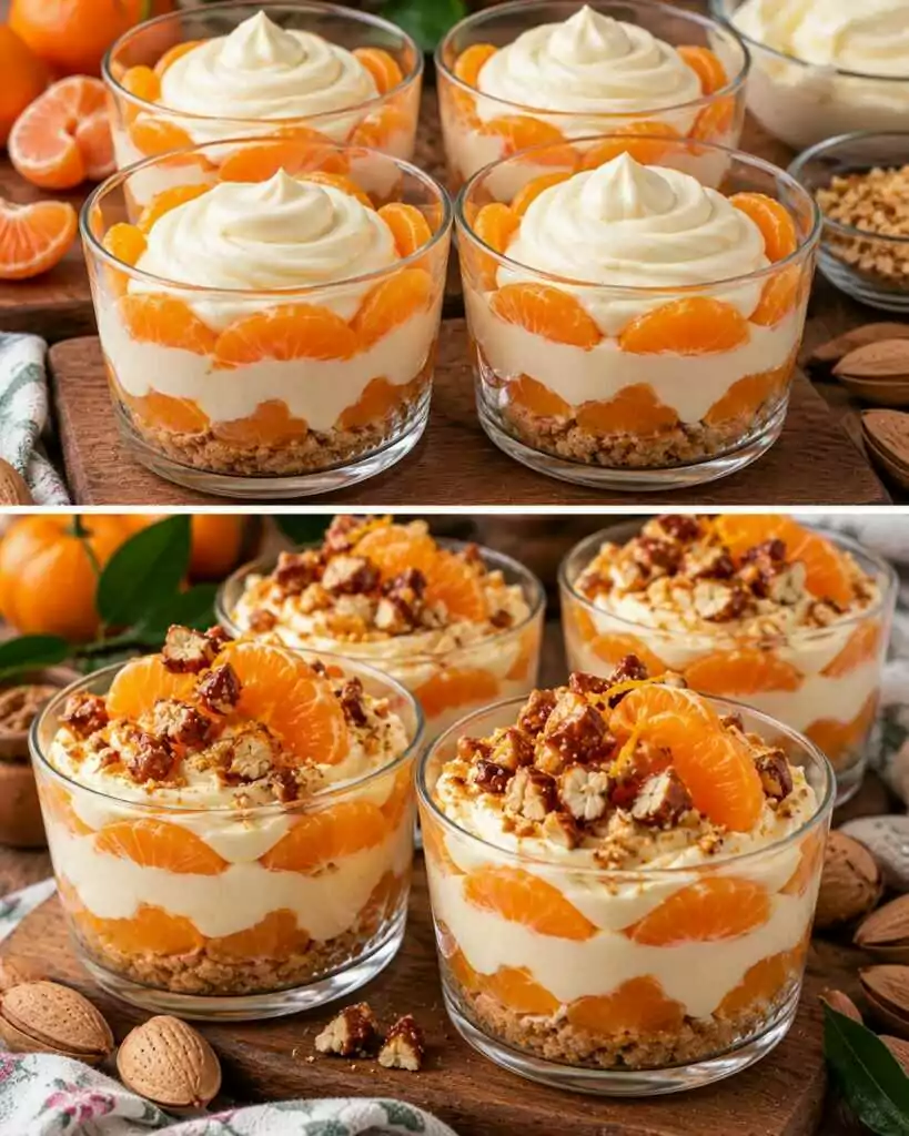 Coppe di Crema al Mascarpone con Mandarino e Croccante di Mandorle