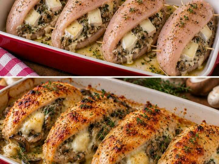 Petto di Pollo Ripieno di Crema di Funghi, Brie e Timo