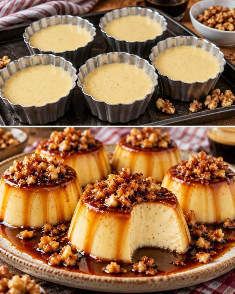 Budino alla Vaniglia con Caramello al Caffè e Noci Croccanti