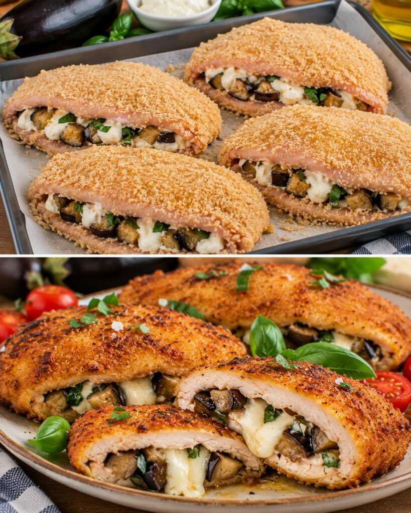 Cotolette di Tacchino Ripiene di Melanzane, Stracciatella e Basilico