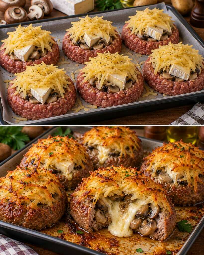 Nidi di Carne Macinata con Cuore di Funghi, Brie e Patate Croccanti