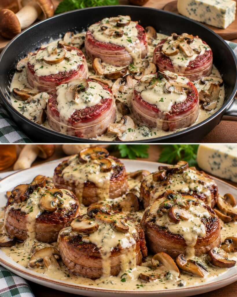 Medaglioni di Manzo con Fonduta di Gorgonzola e Funghi Porcini