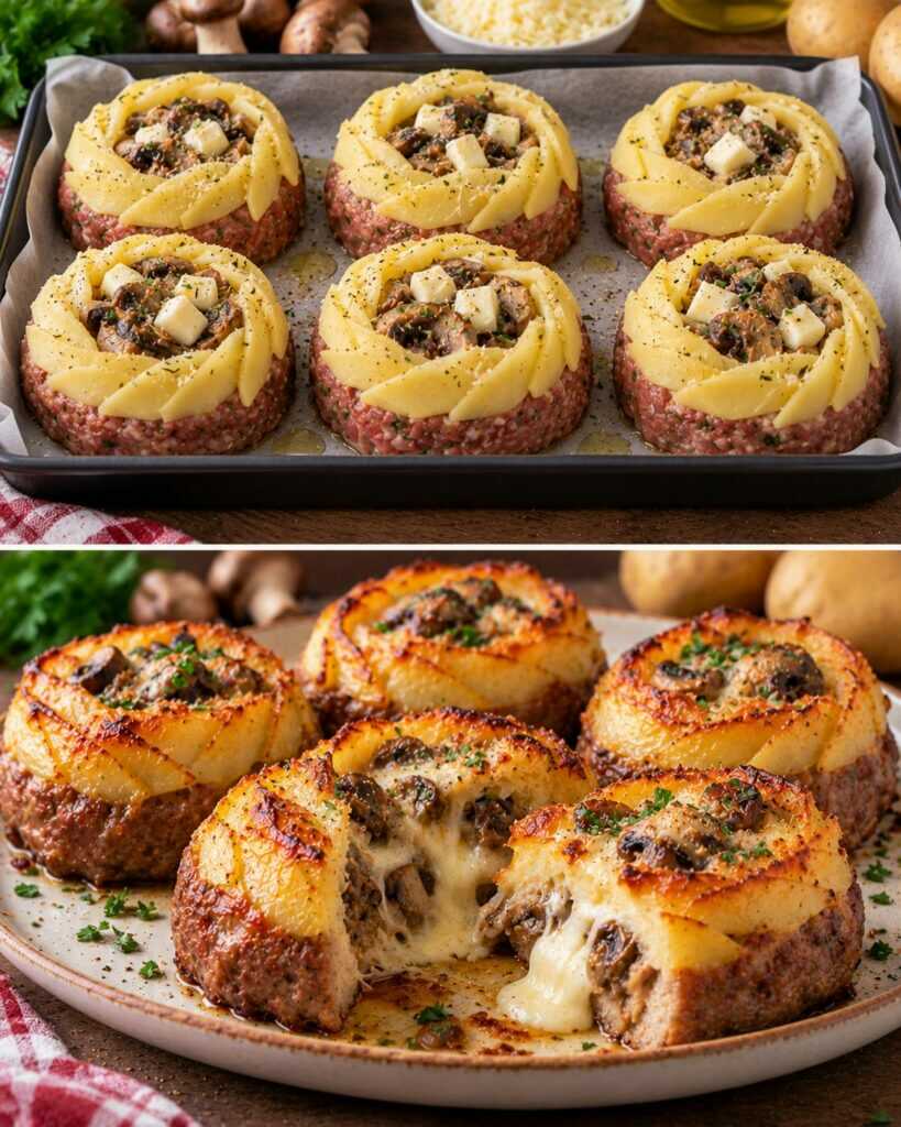 🥔 Tortini di Carne Macinata con Funghi, Scamorza e Crosta di Patate