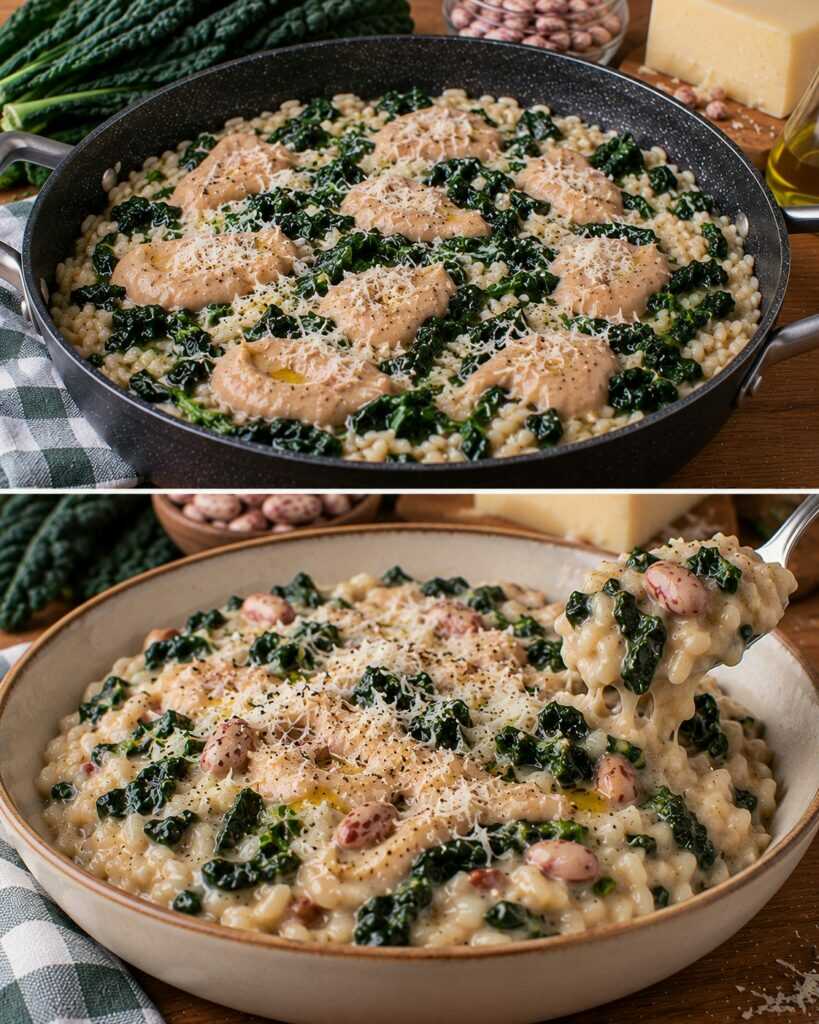 Risotto al Cavolo Nero con Crema di Fagioli Borlotti e Pecorino