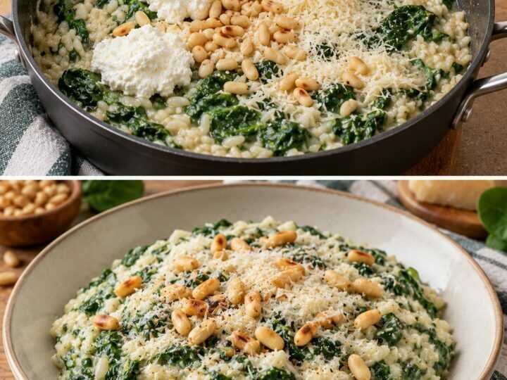 Risotto agli Spinaci con Ricotta, Parmigiano e Pinoli