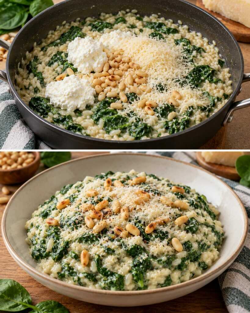Risotto agli Spinaci con Ricotta, Parmigiano e Pinoli