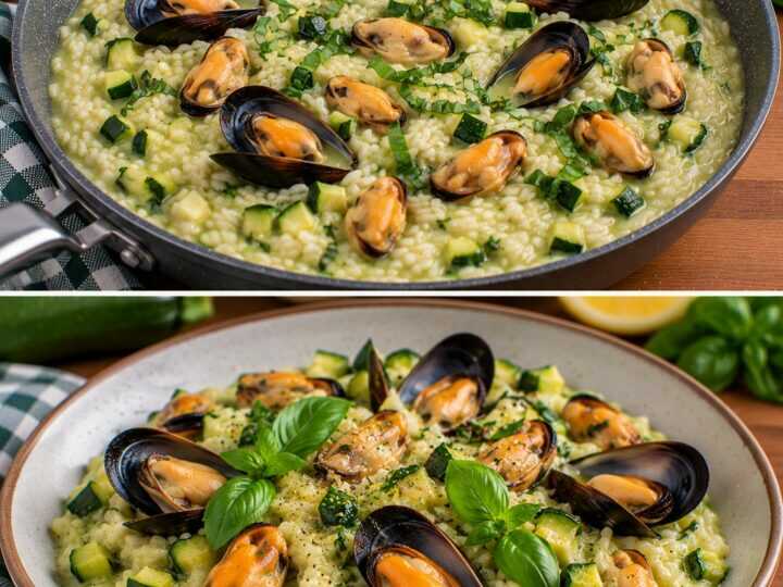 Risotto alle Cozze con Crema di Zucchine e Basilico Fresco