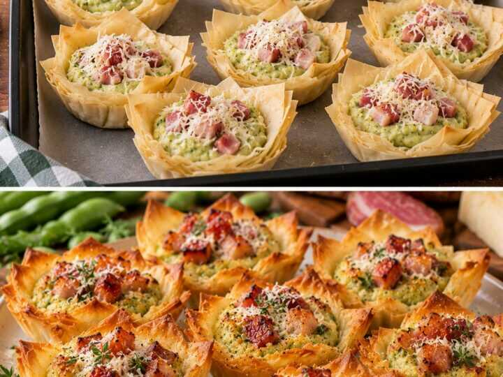 Tartellette di Pasta Fillo con Crema di Fave, Guanciale e Pecorino