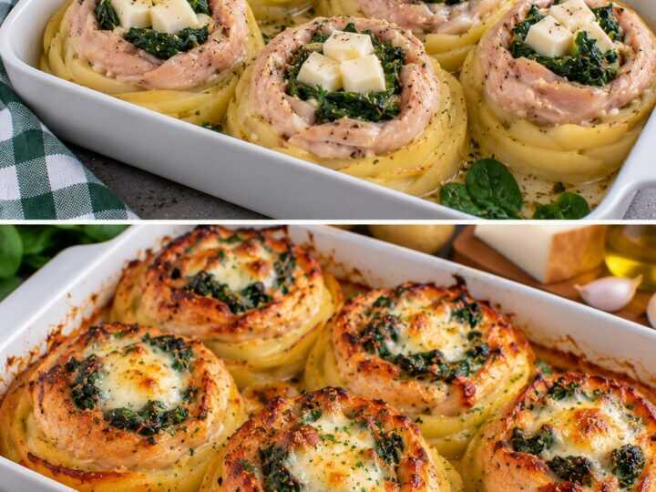 Nidi di Pollo con Patate, Spinaci e Cuore di Scamorza