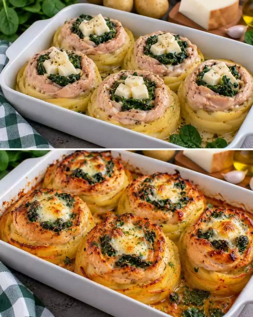 Nidi di Pollo con Patate, Spinaci e Cuore di Scamorza