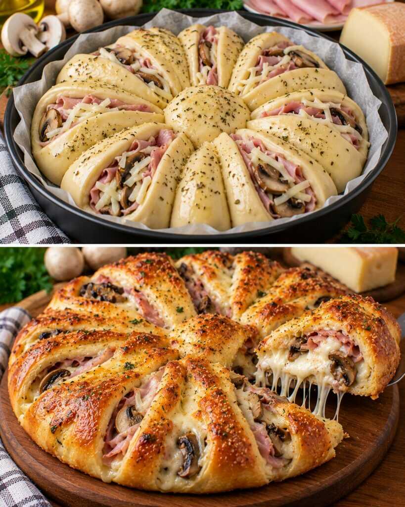 Focaccia a Conchiglia con Prosciutto Cotto, Funghi e Fontina Filante