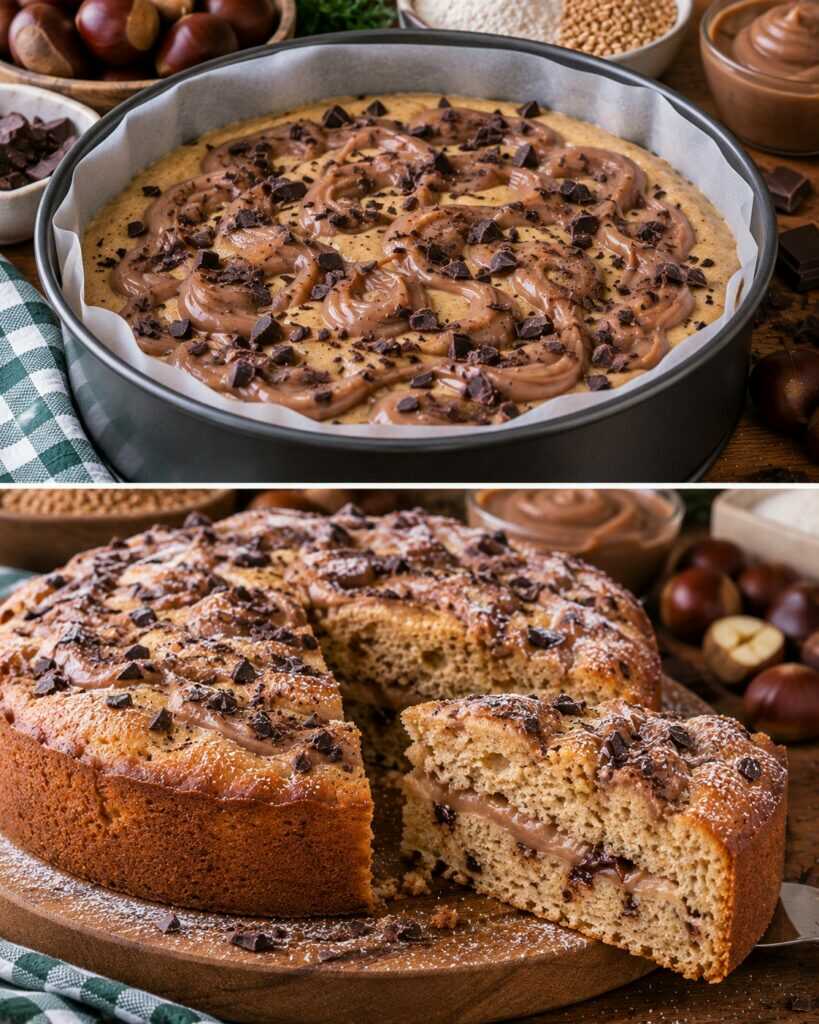 Torta Soffice al Farro con Crema di Marroni e Scaglie di Cioccolato