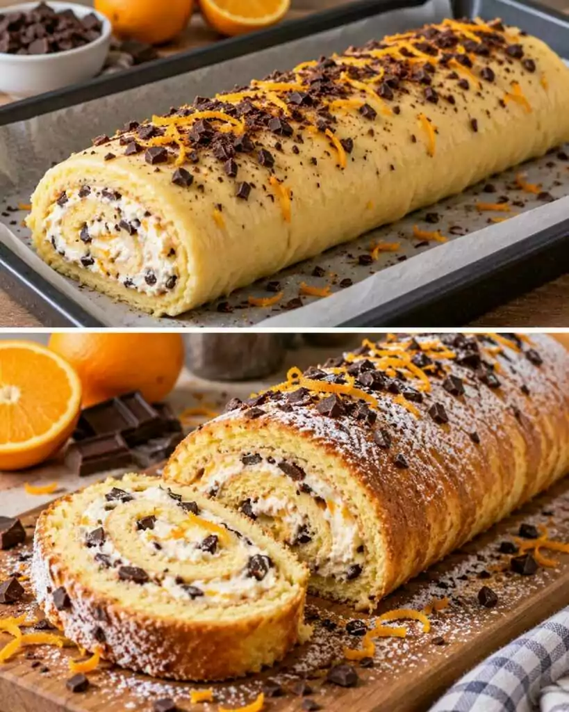 Rotolo Dolce alla Ricotta con Arancia e Cioccolato Fondente