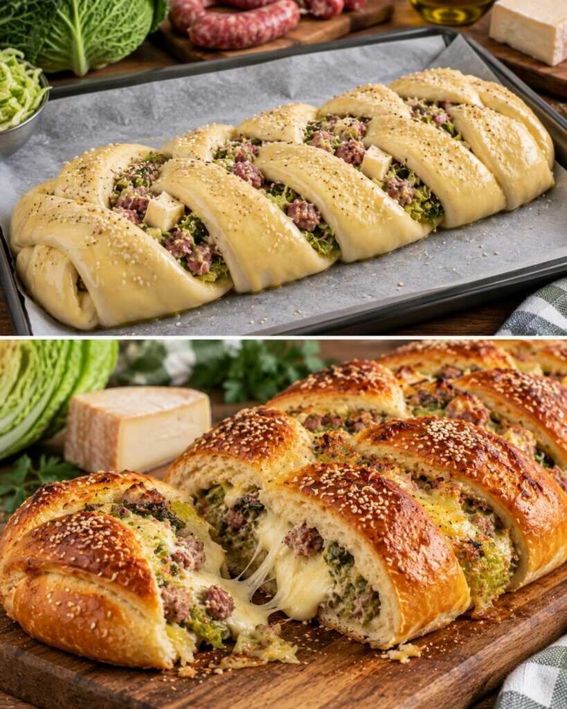 Treccia di Pane alla Verza con Salsiccia e Taleggio Filante