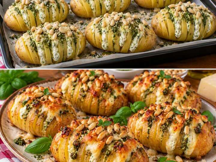 Patate a Ventaglio con Crema di Ricotta, Pesto di Basilico e Pinoli: Croccanti Fuori e Cremose Dentro
