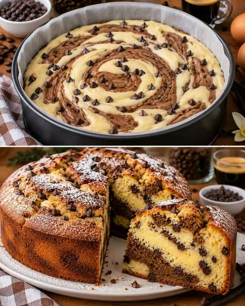 ☕ Torta Variegata al Caffè con Crema alla Vaniglia e Gocce di Cioccolato