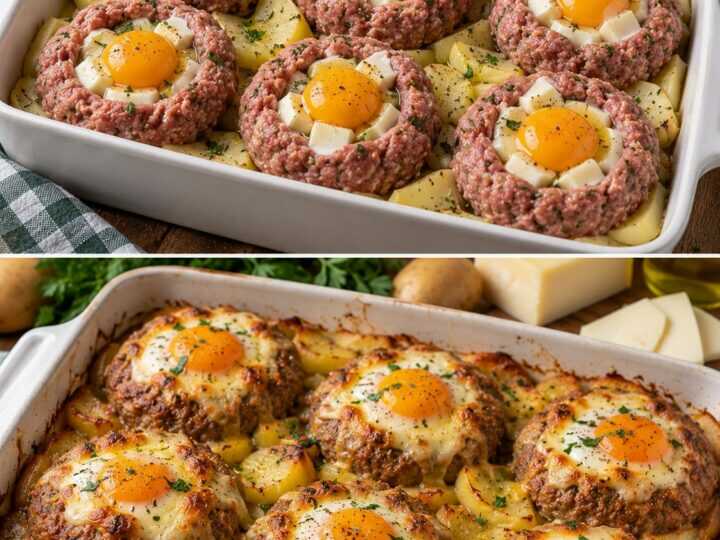 Nidi di Carne Macinata con Uovo, Scamorza e Patate