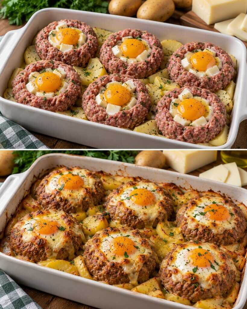 Nidi di Carne Macinata con Uovo, Scamorza e Patate