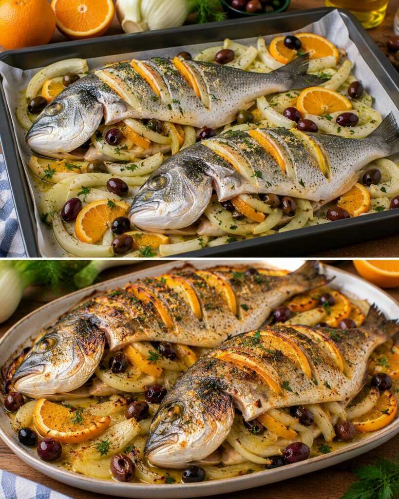 Orata al Forno Ripiena di Finocchi, Arancia e Olive Taggiasche
