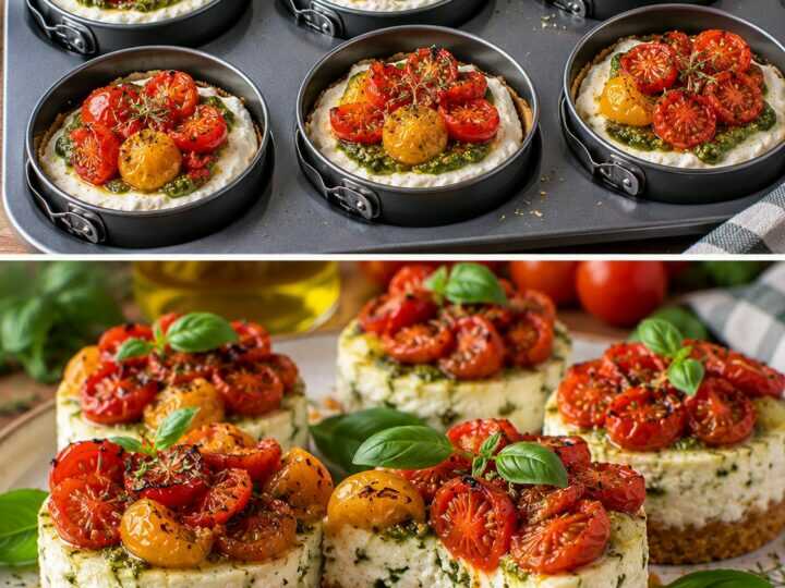 Cheesecake Salata Monoporzione con Ricotta, Pesto di Basilico e Pomodorini Confit