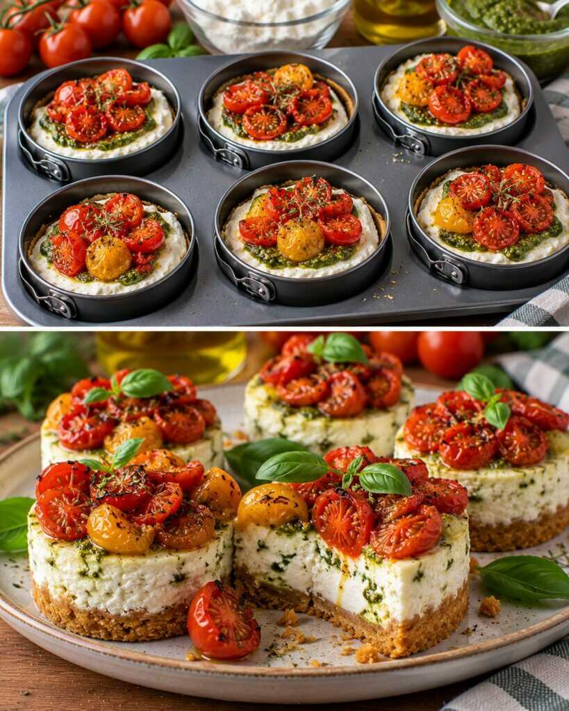 Cheesecake Salata Monoporzione con Ricotta, Pesto di Basilico e Pomodorini Confit