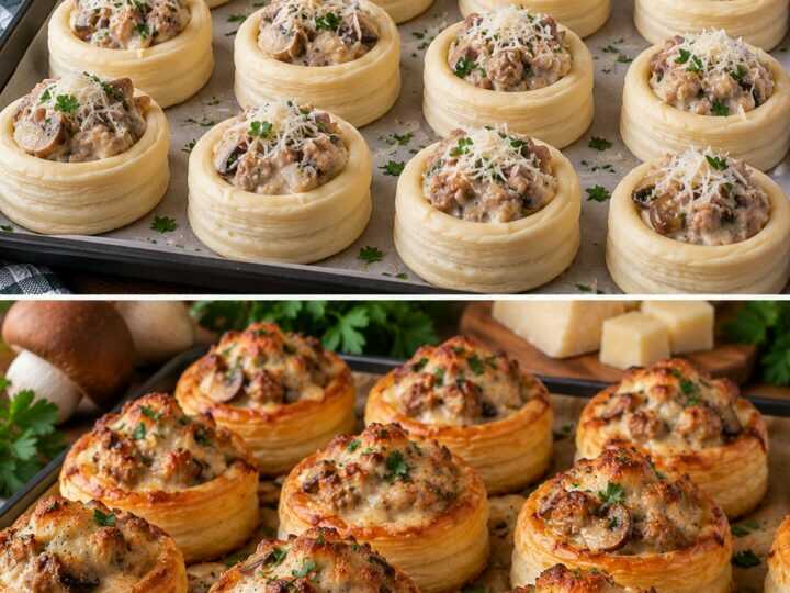 Mini Vol-au-Vent con Crema di Porcini, Salsiccia e Grana Padano