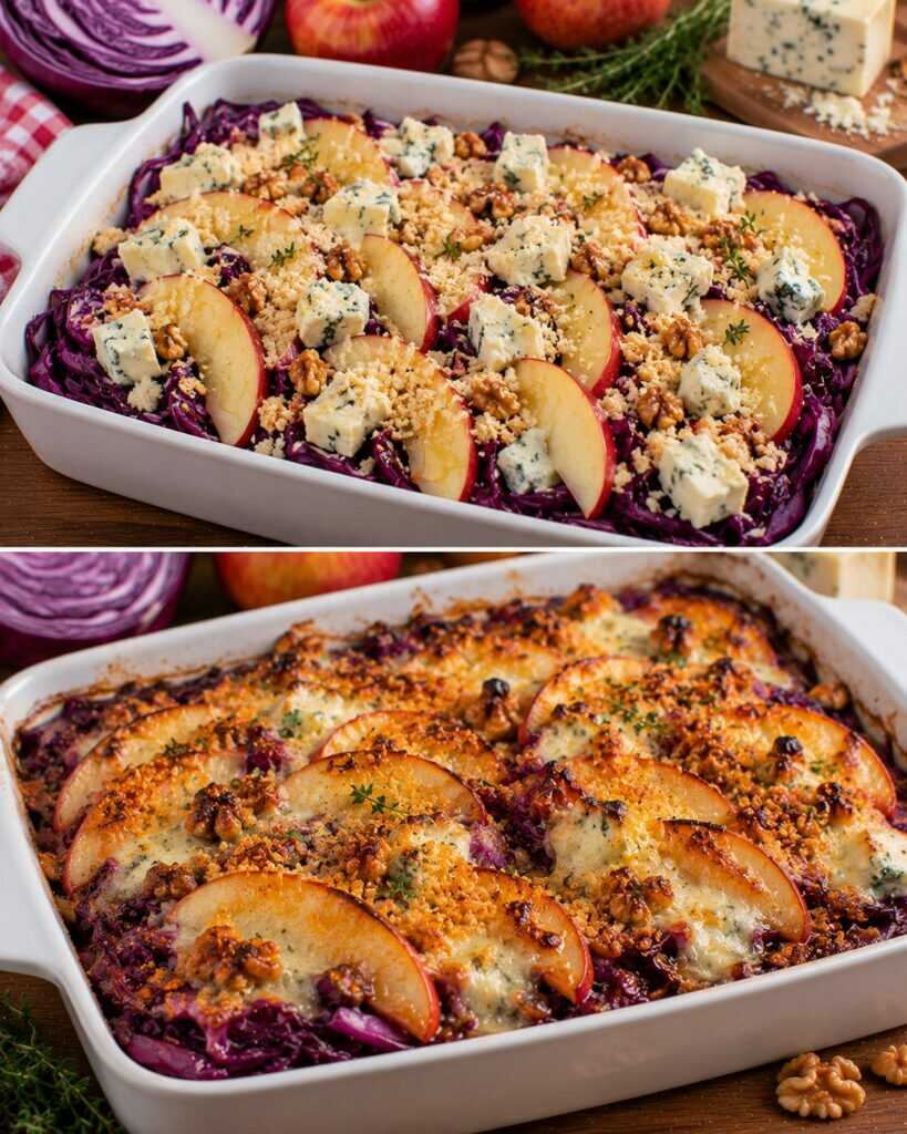 Cavolo Rosso Gratinato con Mele Caramellate e Gorgonzola Dolce
