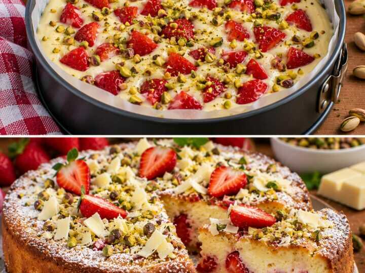 Torta Cremosa al Cioccolato Bianco con Cuore di Fragole e Pistacchi