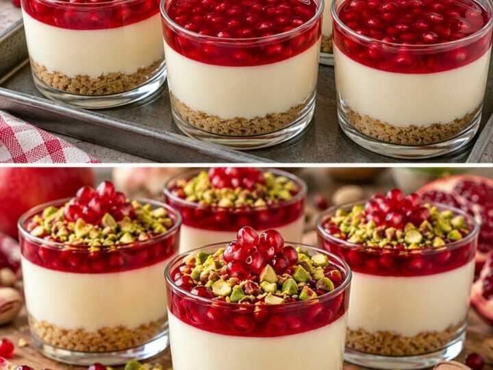 Bicchierini di Crema al Latte con Gelatina di Melograno e Pistacchi