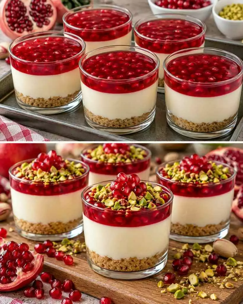 Bicchierini di Crema al Latte con Gelatina di Melograno e Pistacchi