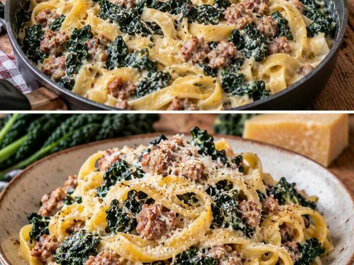 Tagliatelle con Crema di Cavolo Nero, Salsiccia e Parmigiano