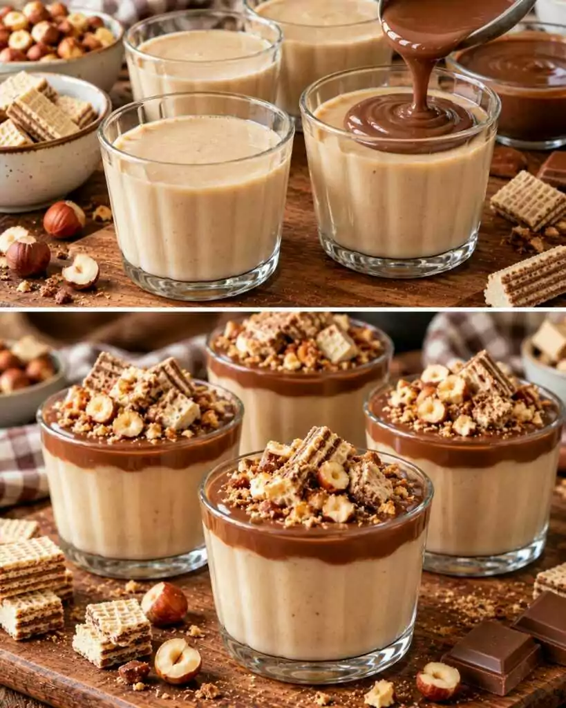 🍫 Budino alla Nocciola con Salsa al Cioccolato al Latte e Wafer Croccanti