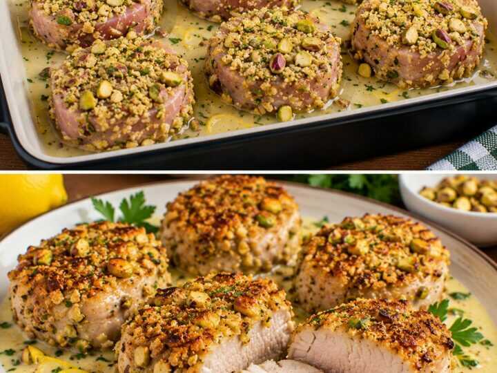 Medaglioni di Lonza in Crosta di Pistacchi con Salsa al Limone