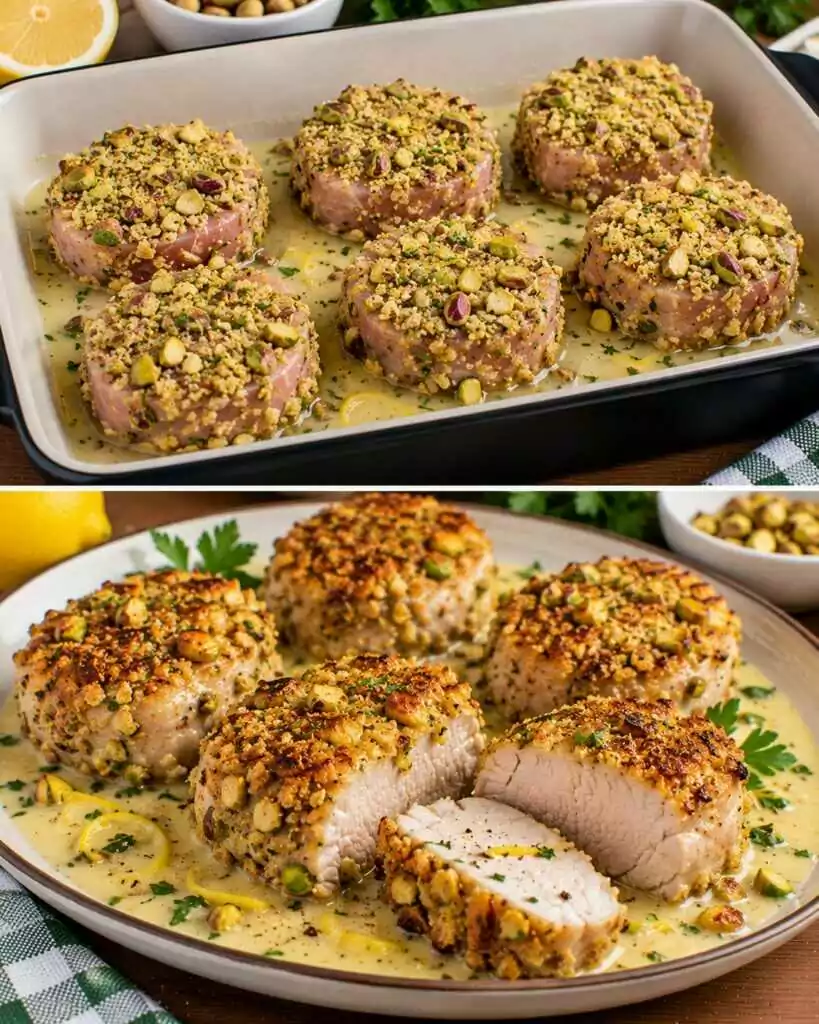 Medaglioni di Lonza in Crosta di Pistacchi con Salsa al Limone
