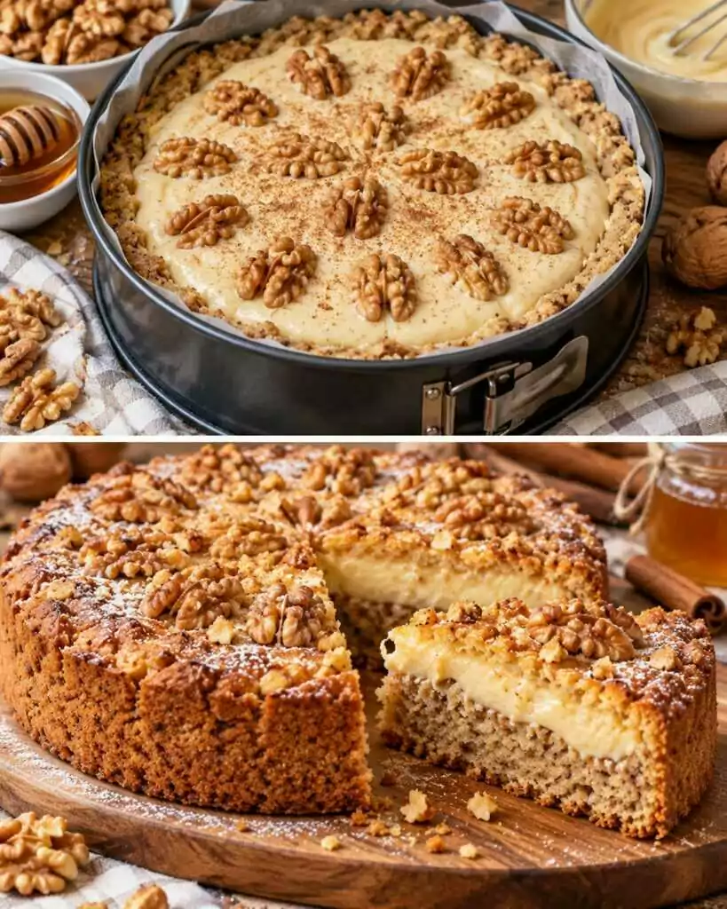 Torta Rustica alle Noci con Crema al Miele e Cannella