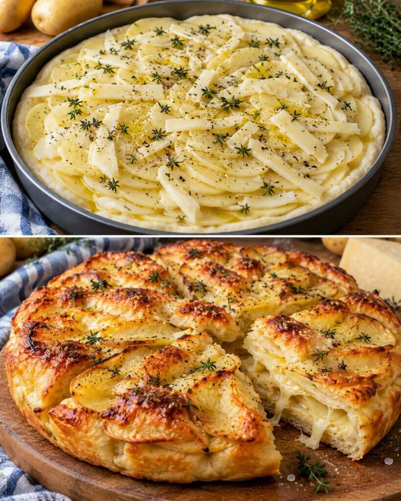 Focaccia Millefoglie con Patate Sottili, Montasio e Timo