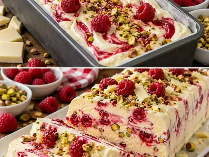 Semifreddo al Cioccolato Bianco con Crema al Lampone e Pistacchi 🍫❤️