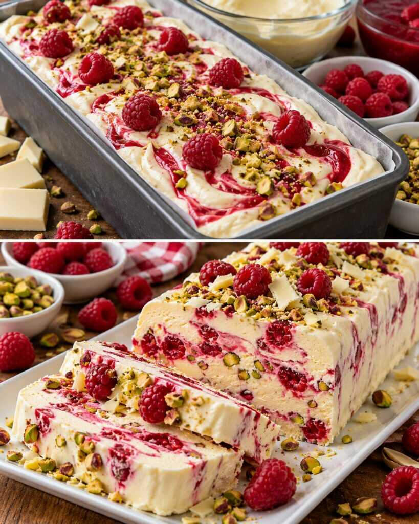 Semifreddo al Cioccolato Bianco con Crema al Lampone e Pistacchi 🍫❤️