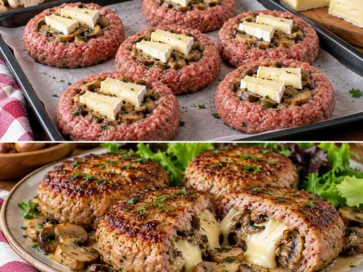 Hamburger di Vitello Ripieni di Brie e Funghi Trifolati: Croccanti Fuori e Filanti Dentro